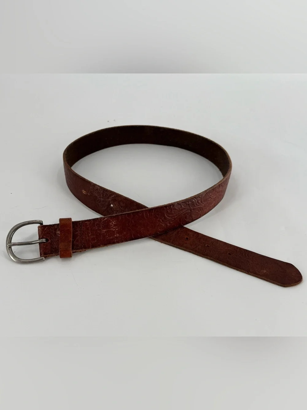 American Eagle Vintage‎ Tooled Boho Bohemian Floral Brown Leather Belt M/L